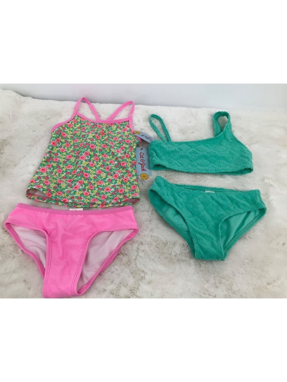 Cat & Jack Girls size SMALL 6-7 Green Bikini shells/stars & 2 pc Tankini Swimsui